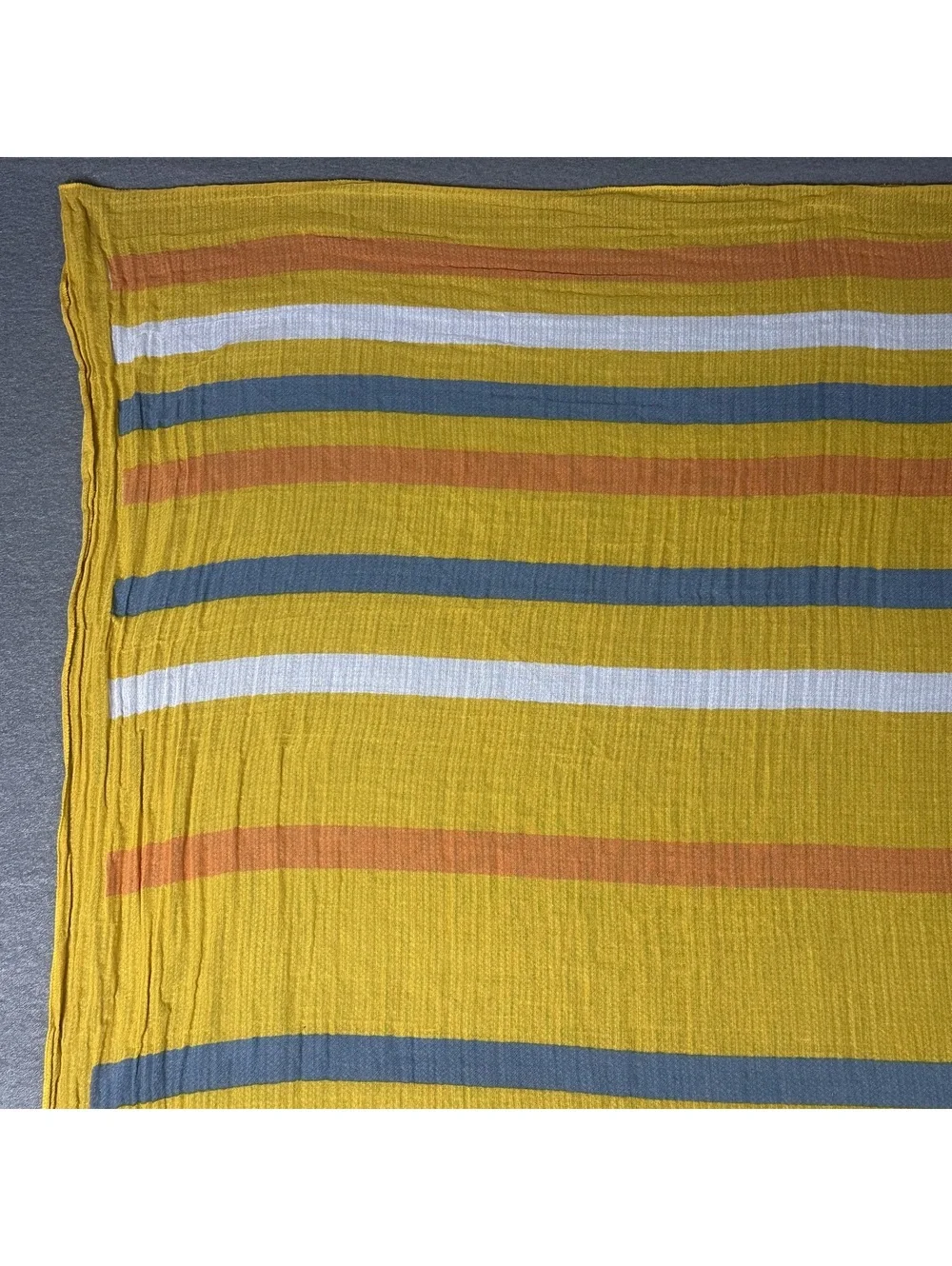 Vintage Lightweight Yellow Striped Scarf with Sailboat Pattern